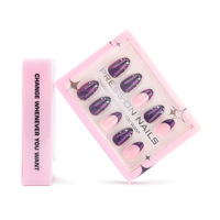Ongles à presser style français OEM d'usine, motif papillon violet, pointes d'ongles en amande