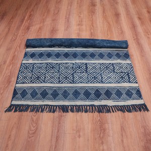 Tapis Kilim en coton bleu indigo tissé à la main, imprimé en bloc, tissage plat, style bohème, pour sol, 5x8 6x9 8x10 9x12 - Product Image 3