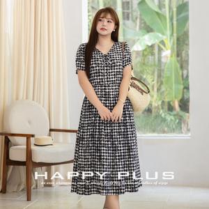 เดรสยาวทรงเอเข้ารูปเอว คอวี ลายตาราง  ไซส์พลัส สำหรับผู้หญิง สีดำ  แบบมีจีบ  รุ่นแฮปปี้พลัส - Product Image 3