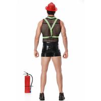 Costume de pompier pour homme, tenue de cosplay fluorescente néon avec chapeau, combinaison à bretelles, uniforme de performance en vinyle, 14 ans et plus, taille M L