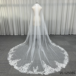 Voiles de mariée longs en dentelle blanc ivoire, à une couche, avec bordure, accessoires de mariage, voile de mariée - Product Image 1