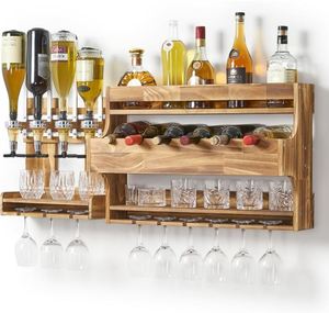 Mensola per bottiglia di liquore Home <span class=keywords><strong>Bar</strong></span> con supporto in vetro scaffali rustici con 4 bottiglie di liquore whisky liquore a parete legno portabottiglie - Product Image 1