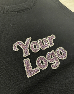 Top Corto de Punto Negro sin Mangas de Alta Calidad con Logotipo Personalizado, Top de <span class=keywords><strong>Tirantes</strong></span> con Pedrería Brillante y Bordado, Marca Personalizada para Mujer - Product Image 5
