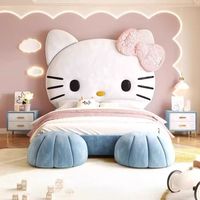 Furnitur Kamar Tidur Mewah Modern Tempat Tidur Berlapis Kain Lembut Ukuran King Tempat Tidur Anak Perempuan Motif Hewan