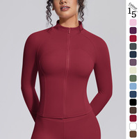 Veste de yoga pour femme avec logo personnalisé, fermeture éclair intégrale, manches longues, coupe ajustée, haut de sport respirant pour la course, la gym et le fitness