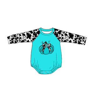 LR3038 Conjunto de pelele personalizado para bebés y niños, venta al por mayor, pelele de manga larga con estampado de vaca y leopardo cian, conjunto de pelele para niño - Product Image 1