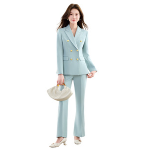Women's Double Breasted Suit Set Full Sleeve Anti-Wrinkle Office Lady Commuting Work Wear - Product Image 5