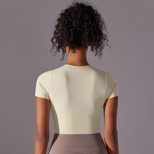 Nueva Camiseta de manga corta de alta elasticidad Color sólido con Detalle de lazo Compresión transpirable Fitness Yoga Wear para correr Tops - Product Image 1