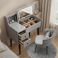Ensemble de chaises de maquillage de luxe avec miroir LED et rangement à tiroirs pour coiffeuse de chambre
