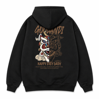 Sweat à capuche oversize vintage noir pour homme avec motif Danse du lion chinois imprimé au dos, poche avant, cordon de serrage, pull décontracté pour l'automne, ODM