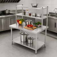 Table de travail en acier inoxydable 201 avec étagère supérieure à 2 niveaux et étagère inférieure pour la restauration, la cuisine et les restaurants