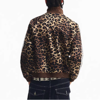 Veste pour homme à col zippé personnalisé, imprimé léopard, patchwork, vente en gros, manteau ample et de haute qualité