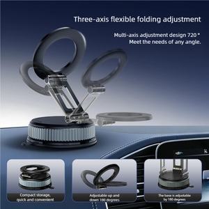 3 axes 720 °   Support de téléphone magnétique pliable pour voiture |   Ventouse à vide + Anneau magnétique épais, adhérence super forte, universel multi-scènes - Product Image 3