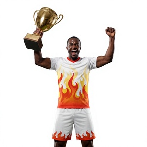 Conjunto de Camiseta de Fútbol con Estampado de Llamas, Cuello en V, Manga Corta, Secado Rápido, Ajuste Atlético, Uniforme de Poliéster para Todas las Temporadas, Blanco, Rojo, Amarillo - Product Image 6