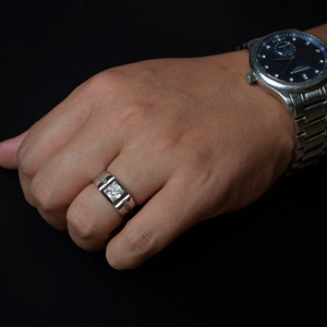 Premium S925 Sterling Silver Men's Ring 1CT <strong>Moissanite</strong>, Business Luxury Style Minimalist Adjustable Band - Product Image 3