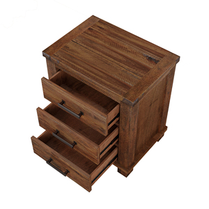 Comodino rustico in legno massello di recupero con tre cassetti, set da due pezzi - Product Image 3