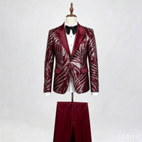 Blazer de luxe à sequins géométriques, veste de costume en satin à revers pointus, tenue haut de gamme pour performance scénique et gala formel pour le marié et l'hôte