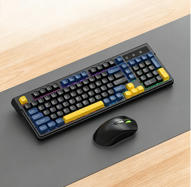 TF300 Mechanical Gaming Keyboard & Mouse Combo Dual Mode Wireless RGB Backlit Ergonomic Round Keycap for Gamers Office Use Stock