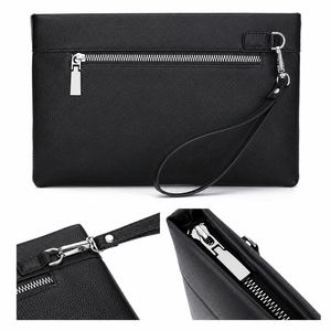 Cartera de mano larga de cuero genuino para hombre, con cremallera, de lujo, organizador de documentos, con correa para la muñeca y bloqueo RFID - Product Image 3