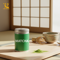 Tinsmaker Vente en gros de boîtes en étain personnalisées de qualité alimentaire pour thé vert, hermétiques, rondes, en métal, vides, 30g 40g, pour matcha, épices, emballage