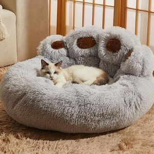 Lit pour chien et chat, design classique imprimé, en fibres, toutes saisons, lavable, rond, chaud, confortable, durable - Product Image 3