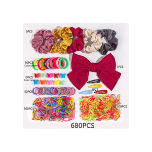 680 pièces/ensemble d'accessoires pour cheveux pour filles, mignons et colorés, en nylon élastique, comprenant des élastiques, des pinces et des clips, pour bébés filles - Product Image 1