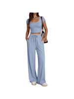 Nouvel ensemble décontracté deux pièces slim pour femme, collection Printemps/Été 2026, manches courtes et pantalon long, tenue de bureau pour femme