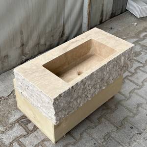 Lavabo de Baño Integrado de Lujo Rústico de Mármol Travertino, Duradero, Ecológico, Hecho a Mano con Piedra Natural, Personalizado - Product Image 5