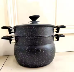 OEM marbrée marmite à soupe et <span class=keywords><strong>couscous</strong></span> cuiseur vapeur en aluminium antiadhésif sans fumée d'huile pour cuisinière à gaz à usage domestique casserole en silicone et verre - Product Image 2