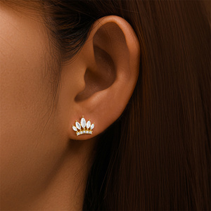 Pendientes de Plata de Ley S925 con Forma de Hoja para Mujer, Diseño Simple, Pequeños y Frescos, con Base Plana - Product Image 4