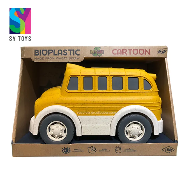SY TOYS-coches de juguete de material ecológico para niños, bioplástico autobús escolar, ruedas gratis