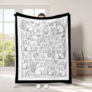 Couverture rectangulaire personnalisable à motif chat, style pastoral, en flanelle à peindre soi-même, pour enfants et usage domestique - Product Image 4