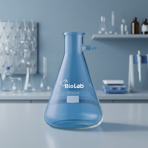 Frasco de Filtración de Vidrio Borosilicato de 1000 mL, Frasco Cónico de Laboratorio de Boca Estrecha con Tubuladura Lateral - Product Image 2