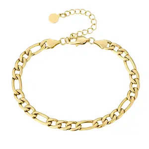 Moda jóias em aço inoxidável NK 1:3 cadeia Tornozeleira 18 K banhado a ouro 7 mm de largura Figaro tornozelo para as mulheres