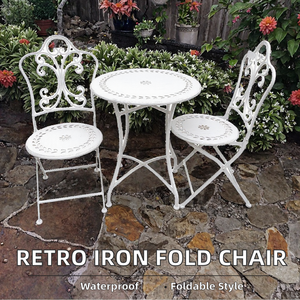 Table et chaises pliantes d'extérieur en fer forgé rustique américain - Ensemble - Product Image 2