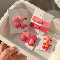 Aksesoris Rambut Anak Perempuan Korea 3D Warna Permen, Jepit Rambut Hati Bunga Pink Lucu Set Duckbill