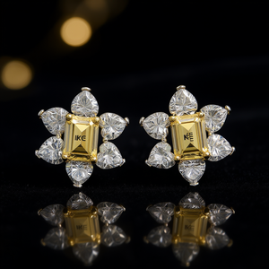 Boucles d'oreilles clous Ike en or 18 carats avec cristal citrine et diamant jaune, bijoux de luxe pour femme pour soirée - Product Image 2