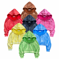 Sweat-shirt à capuche court DiZNEW pour homme, plusieurs couleurs, effet délavé, fermeture éclair, style cyber pop Y2K, OEM