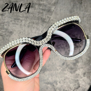 Gafas De sol redondas De gran tamaño con diamantes para mujer, marca De lujo 2023, gafas De sol elegantes con cristales brillantes, gafas De sol Lunette De Solei - Product Image 3