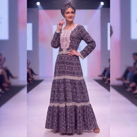 Robe longue moderne en rayonne pour femme, imprimée, avec dentelle florale, manches longues, style décontracté, tenue ethnique, hiver, luxe, looks traditionnels