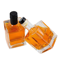 Bouteille en verre carrée transparente pour whisky, 350 ml, 500 ml, 750 ml, pour l'emballage de la vodka, du rhum, du brandy et des liqueurs, vente en gros