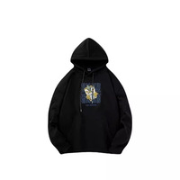 Sweat-shirt à capuche en coton pour homme, broderie Danse du Lion, coupe ample, pull tricoté 300g, poche avant, tenue décontractée d'automne