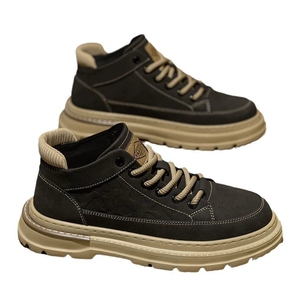 Bottes Martin décontractées rétro britanniques en PU pour hommes - Bottes de travail mi-montantes imperméables et antidérapantes - Product Image 1