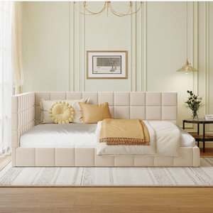 Rembourrage en velours gris élégant au design du milieu du siècle Canapé-<span class=keywords><strong>lit</strong></span> double de jour carré à dossier capitonné - Product Image 4