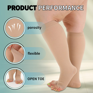Chaussettes de compression graduée pour femmes, couleur chair, 20-30 mmHg, pour infirmières, en Spandex/Nylon, hauteur genou, bout ouvert, antidérapantes, souples et stabilisantes - Product Image 3