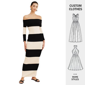 2024 personalizado OEM y ODM tejido negro a rayas sin tirantes manga larga Otoño e Invierno Casual elegante señoras vestidos largos - Product Image 1