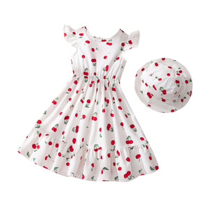 Abito con Stampa Ciliegie, Silhouette Aderente in Vita, Fiocco Posteriore e Orlo Arricciato Senza Maniche per Ragazze Grandi - Product Image 5