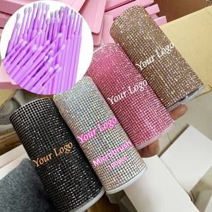 Applicateurs pour extensions de cils, brosses à sourcils, micro-brosses jetables pliables 100 pièces, micro-brosses en microfibre avec strass - Product Image 1