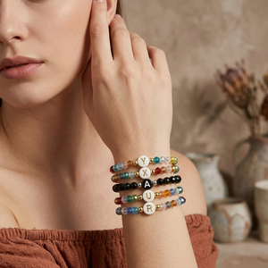 Bracciale Resoul personalizzato con perline di cristallo sfaccettate colorate, ciondolo con iniziale placcato oro, regalo <span class=keywords><strong>per</strong></span> donne e ragazze - Product Image 3