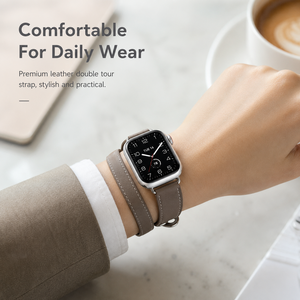 <span class=keywords><strong>Bracelet</strong></span> en <span class=keywords><strong>cuir</strong></span> double tour pour <span class=keywords><strong>Apple</strong></span> <span class=keywords><strong>Watch</strong></span> Series 4 6 7 <span class=keywords><strong>8</strong></span> 9 SE, <span class=keywords><strong>cuir</strong></span> véritable, boucle métallique, coutures élégantes, <span class=keywords><strong>bracelet</strong></span> pour usage quotidien - Product Image 4
